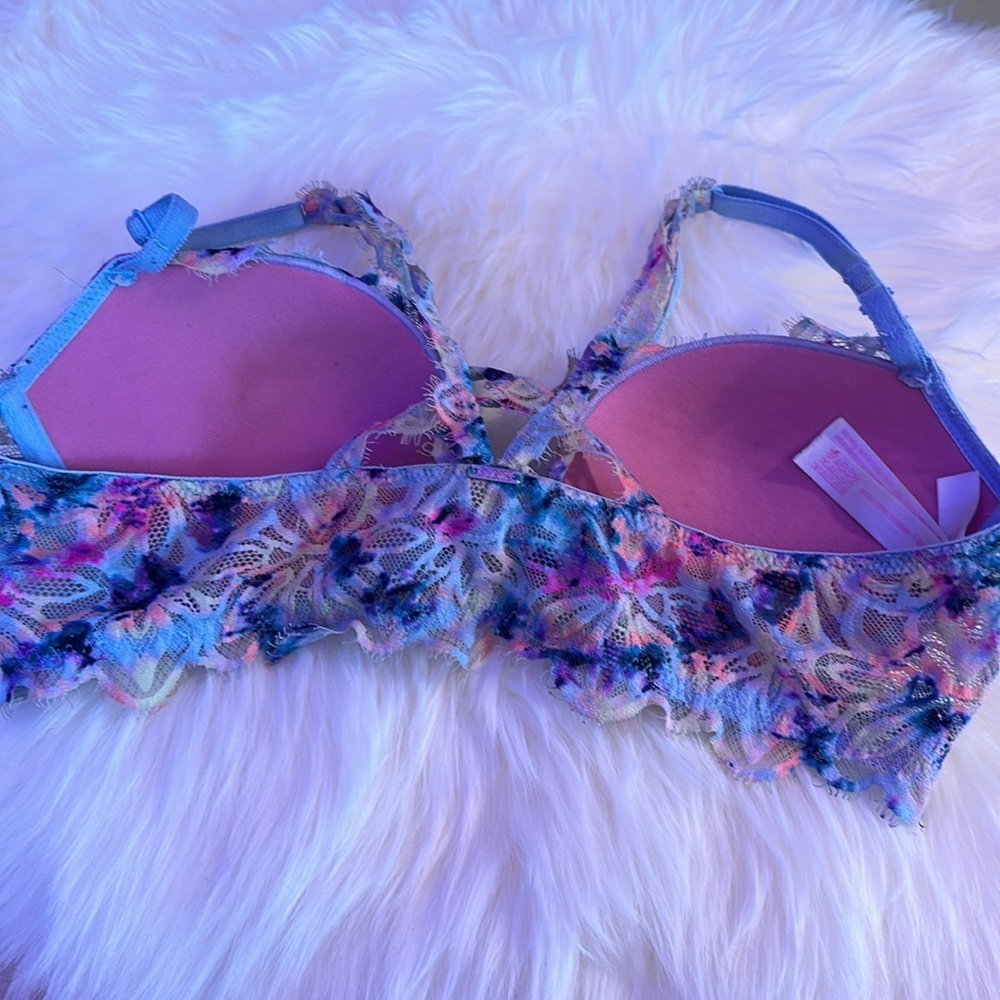 Victoria’s Secret VS PINK Multicolor Neon Floral Rainbow Lace Date Racerback Bra - Picture 5 of 8